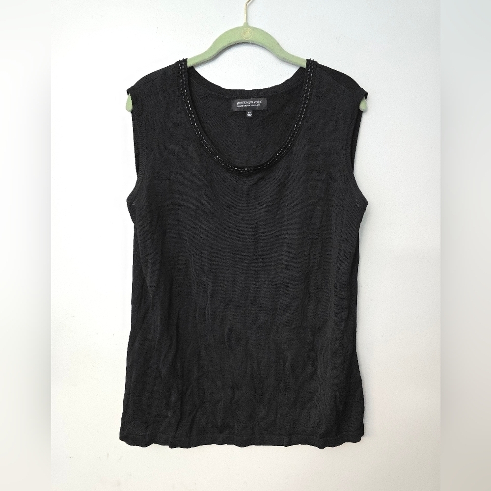 JONES NEW YORK Collection Women's 0X Stretch Black Tank Top Beaded Collar